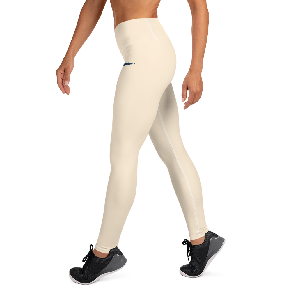 Michigan Upper Peninsula Yoga Leggings (w/ UP Outline) | Champagne White