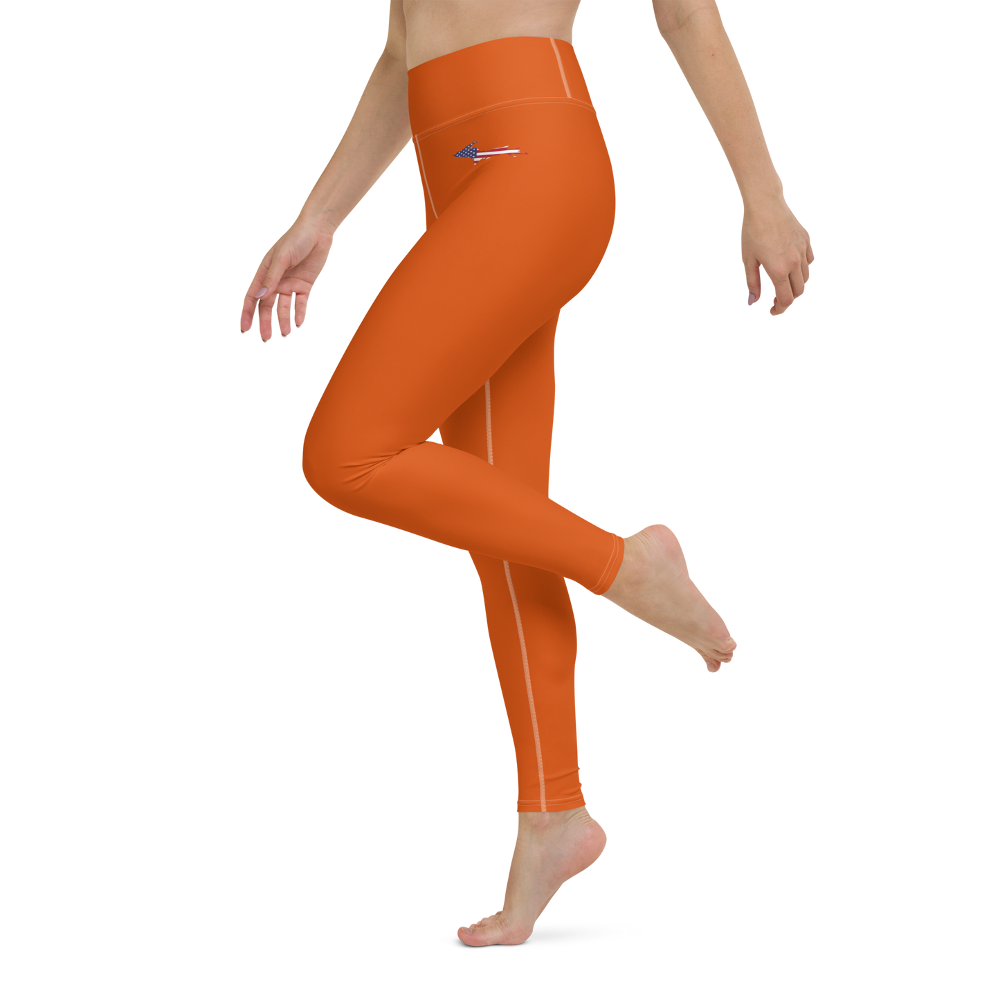 Michigan Upper Peninsula Yoga Leggings (w/ UP USA Flag) | Maple Leaf Orange