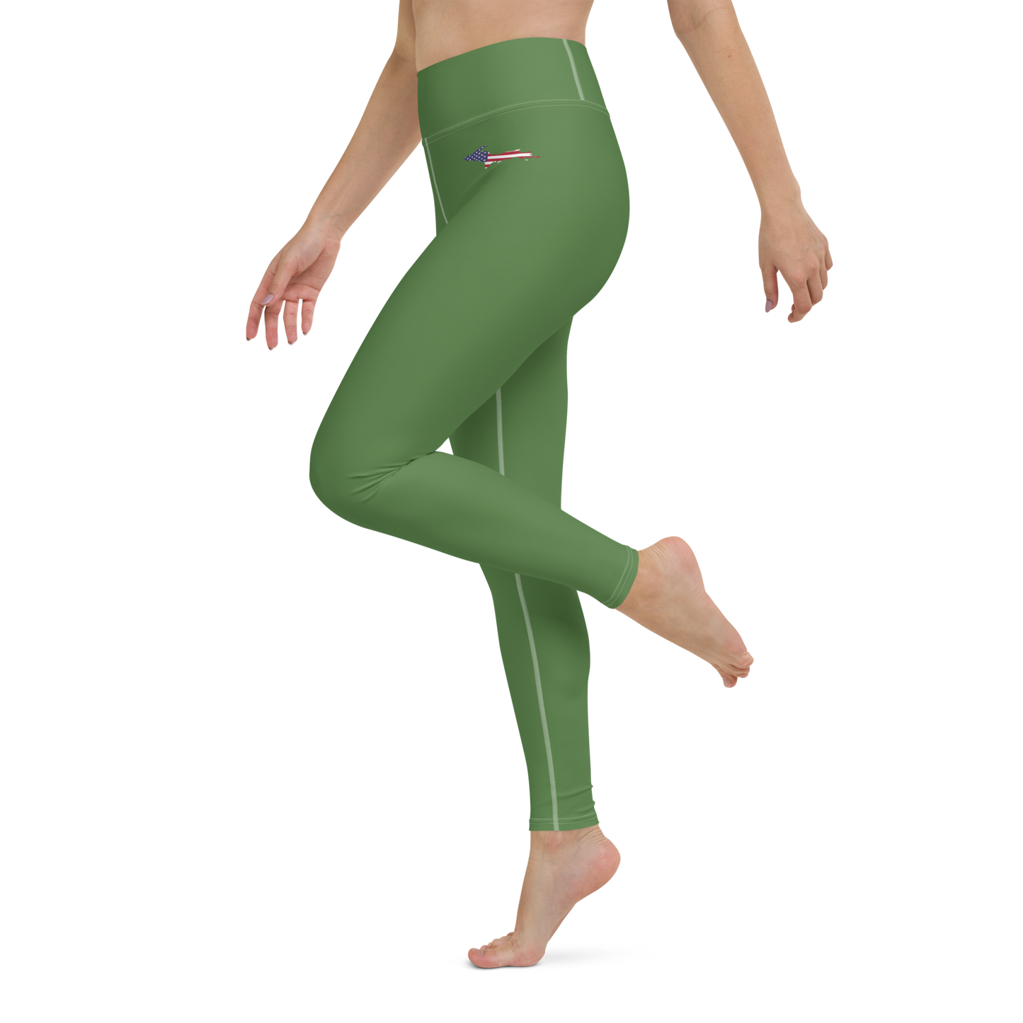 Michigan Upper Peninsula Yoga Leggings (w/ UP USA Flag) | Pine Green