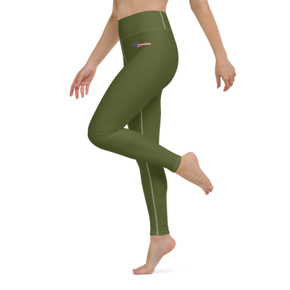 Michigan Upper Peninsula Yoga Leggings (w/ UP USA Flag) | Army Green