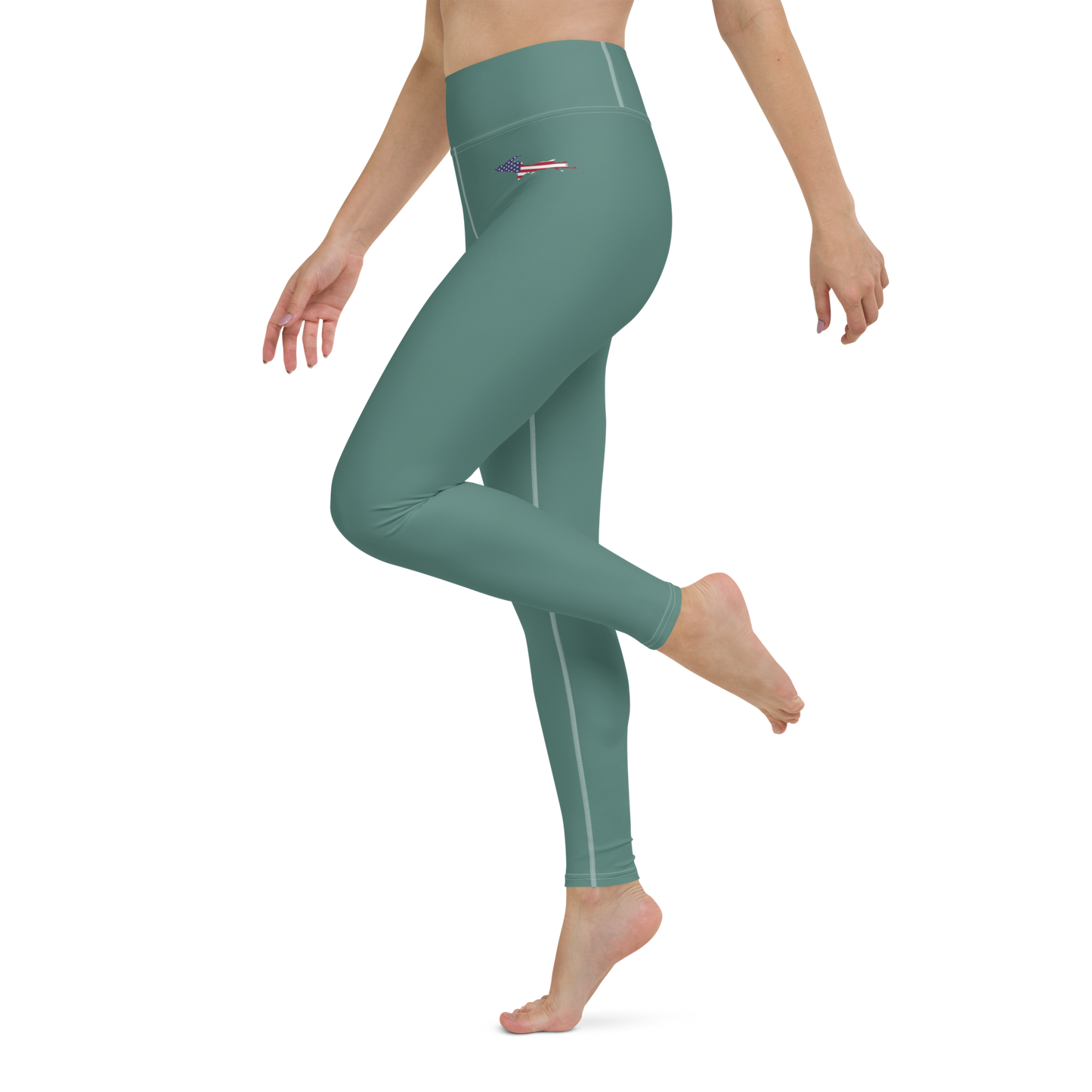 Michigan Upper Peninsula Yoga Leggings (w/ UP USA Flag) | Copper Green