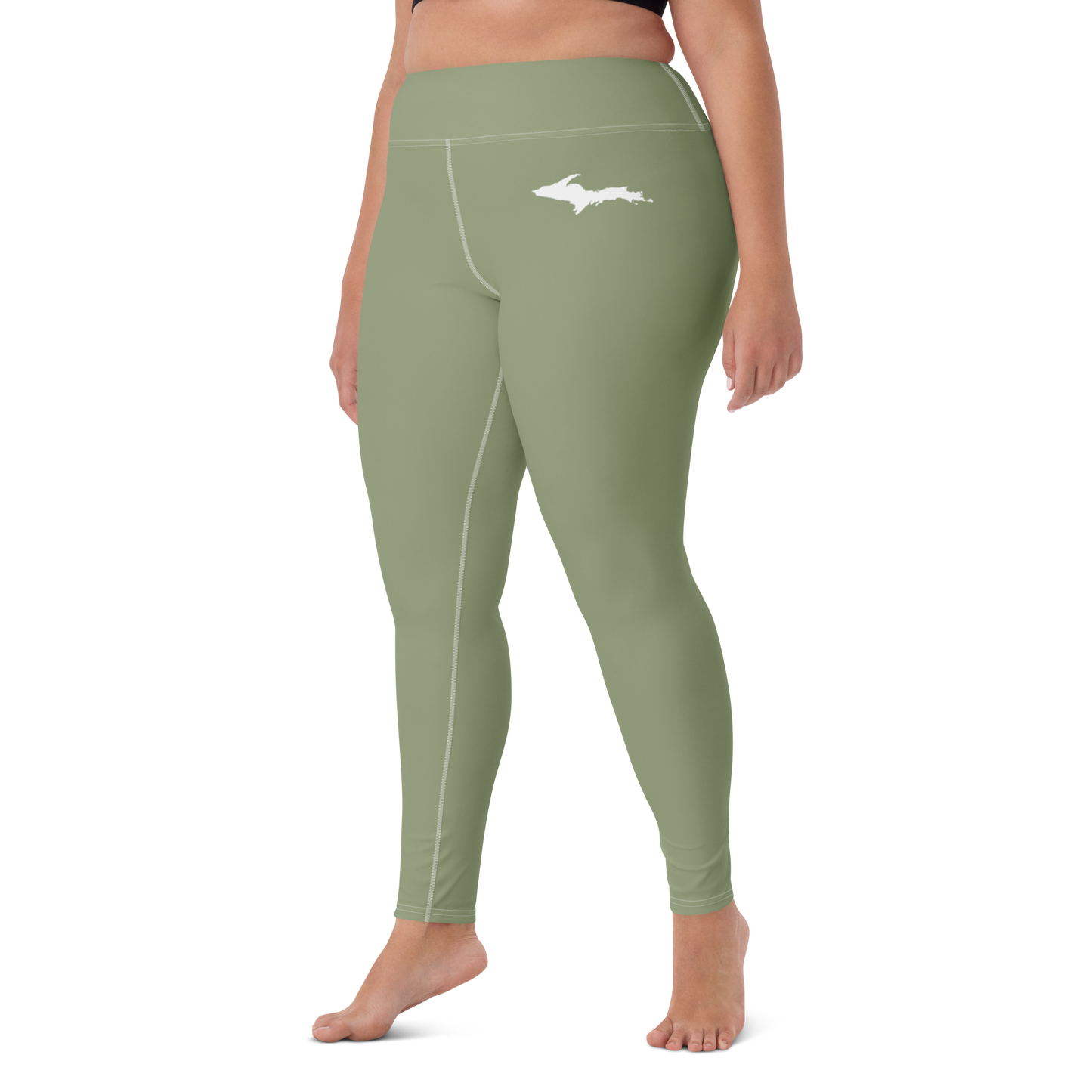 Michigan Upper Peninsula Yoga Leggings (w/ UP Outline) | Beachgrass Green