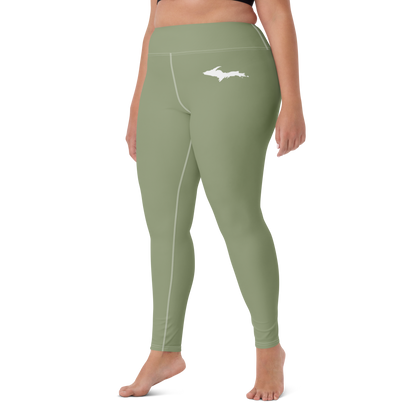 Michigan Upper Peninsula Yoga Leggings (w/ UP Outline) | Beachgrass Green