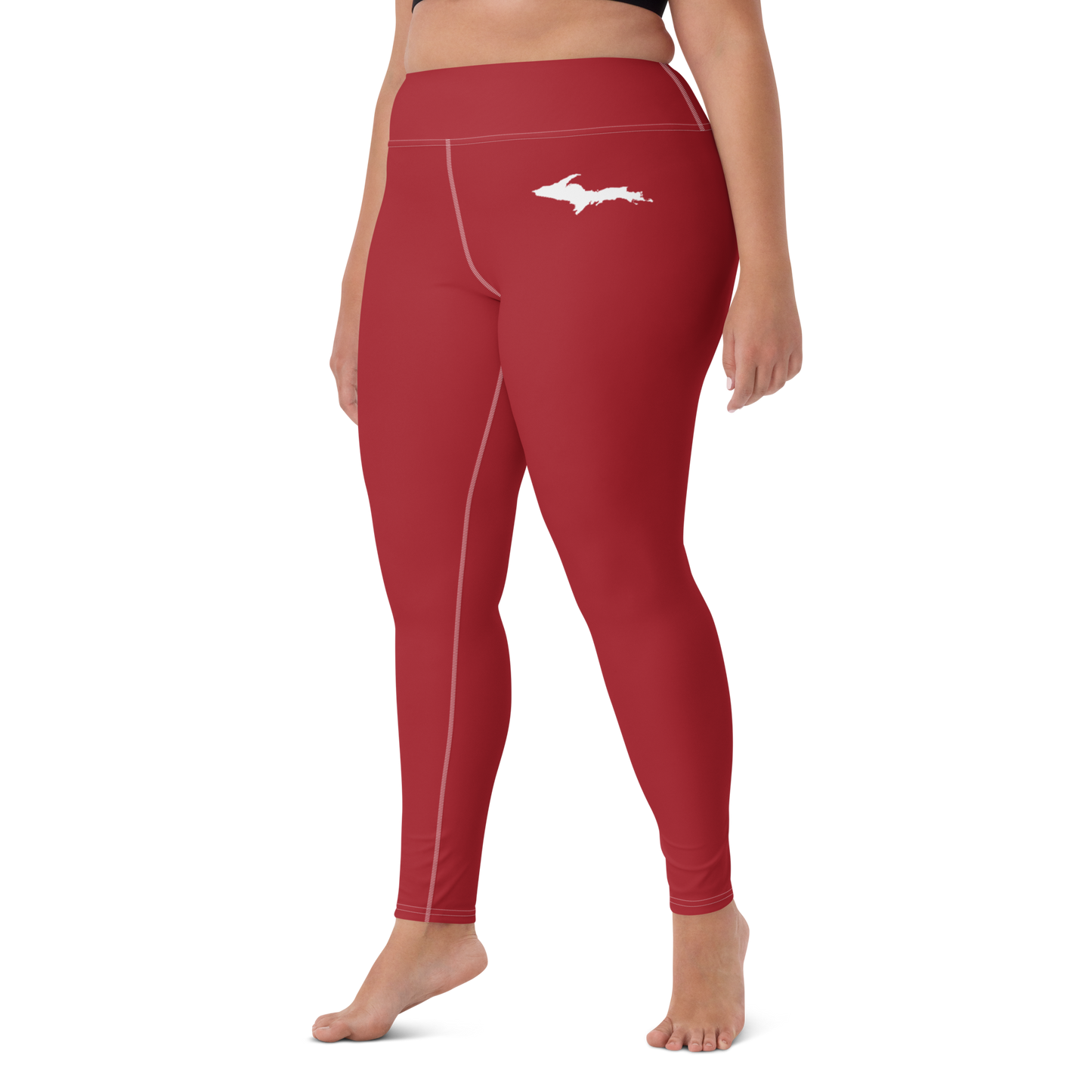 Michigan Upper Peninsula Yoga Leggings (w/ UP Outline) | Thimbleberry Red