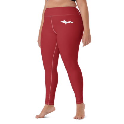 Michigan Upper Peninsula Yoga Leggings (w/ UP Outline) | Thimbleberry Red