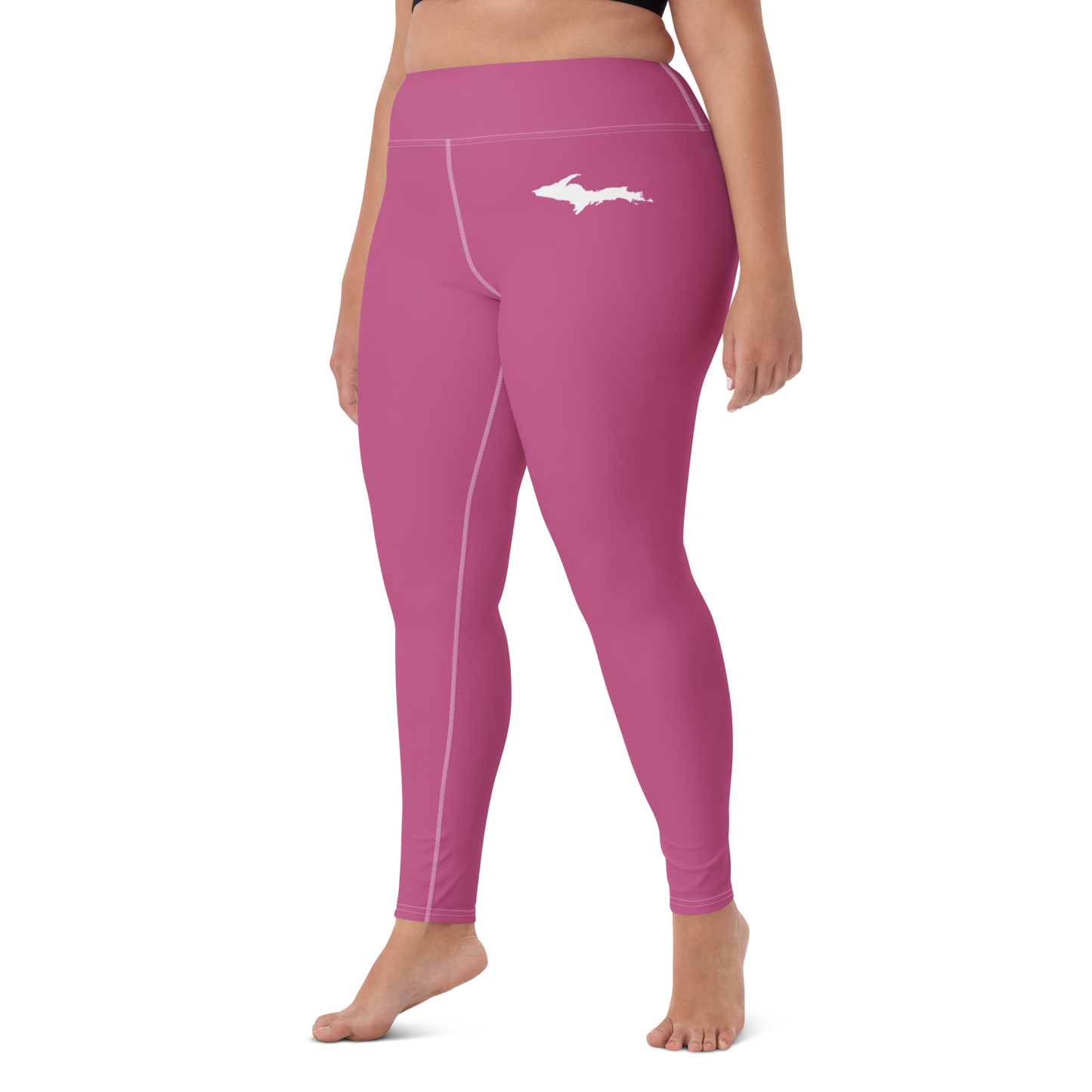 Michigan Upper Peninsula Yoga Leggings (w/ UP Outline) | Apple Blossom Pink