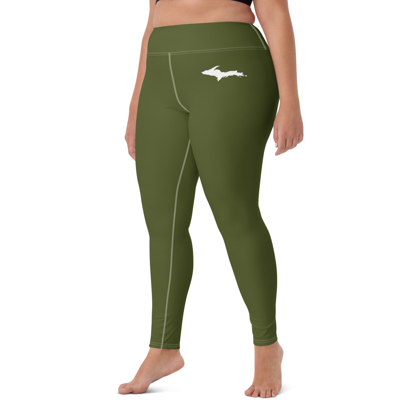 Michigan Upper Peninsula Yoga Leggings (w/ UP Outline) | Army Green