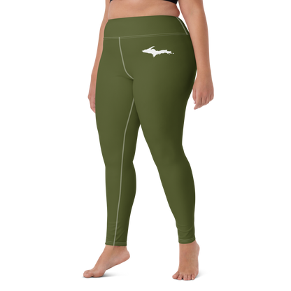 Michigan Upper Peninsula Yoga Leggings (w/ UP Outline) | Army Green