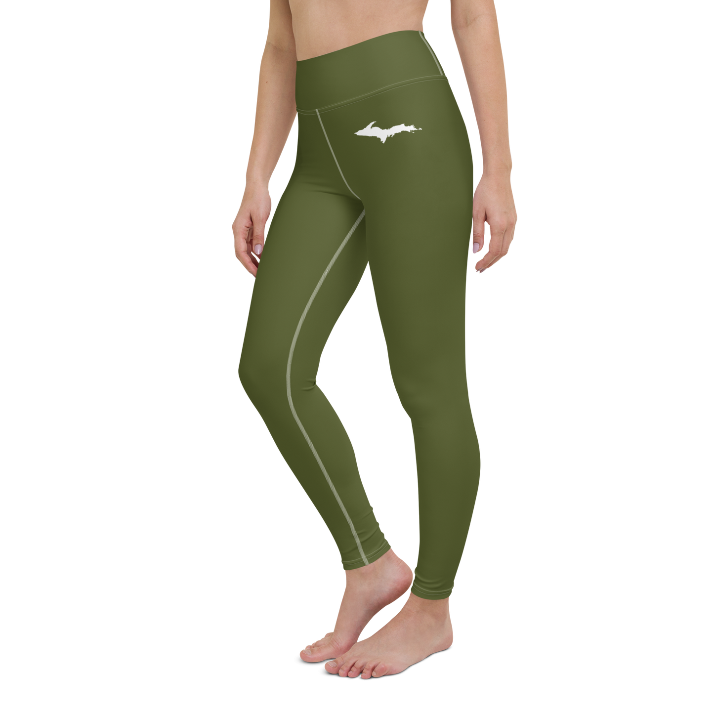 Michigan Upper Peninsula Yoga Leggings (w/ UP Outline) | Army Green