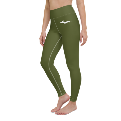 Michigan Upper Peninsula Yoga Leggings (w/ UP Outline) | Army Green