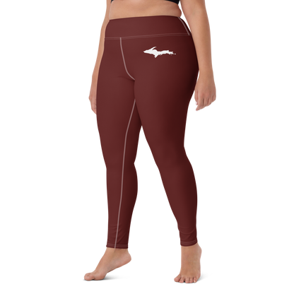 Michigan Upper Peninsula Yoga Leggings (w/ UP Outline) | Cherrywood Color