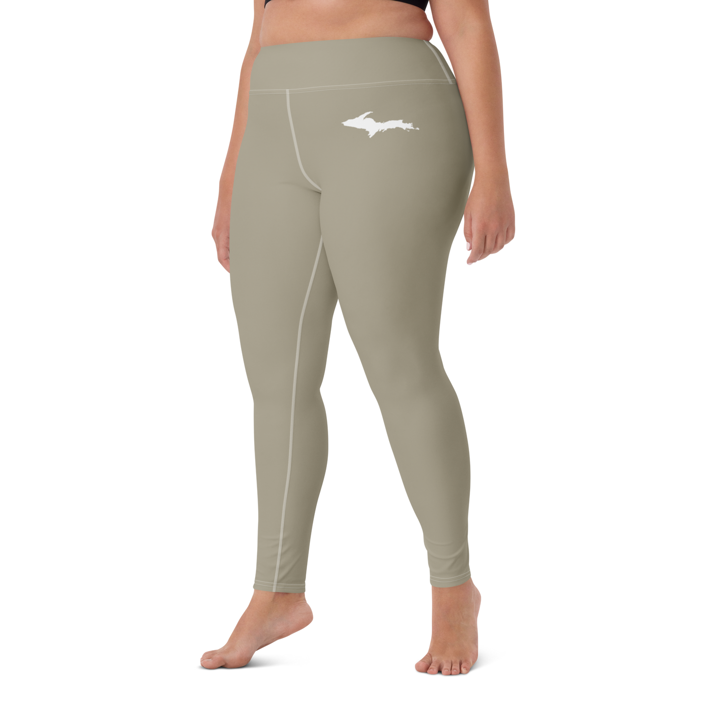 Michigan Upper Peninsula Yoga Leggings (w/ UP Outline) | Petoskey Stone Beige