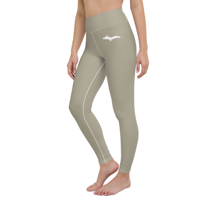 Michigan Upper Peninsula Yoga Leggings (w/ UP Outline) | Petoskey Stone Beige