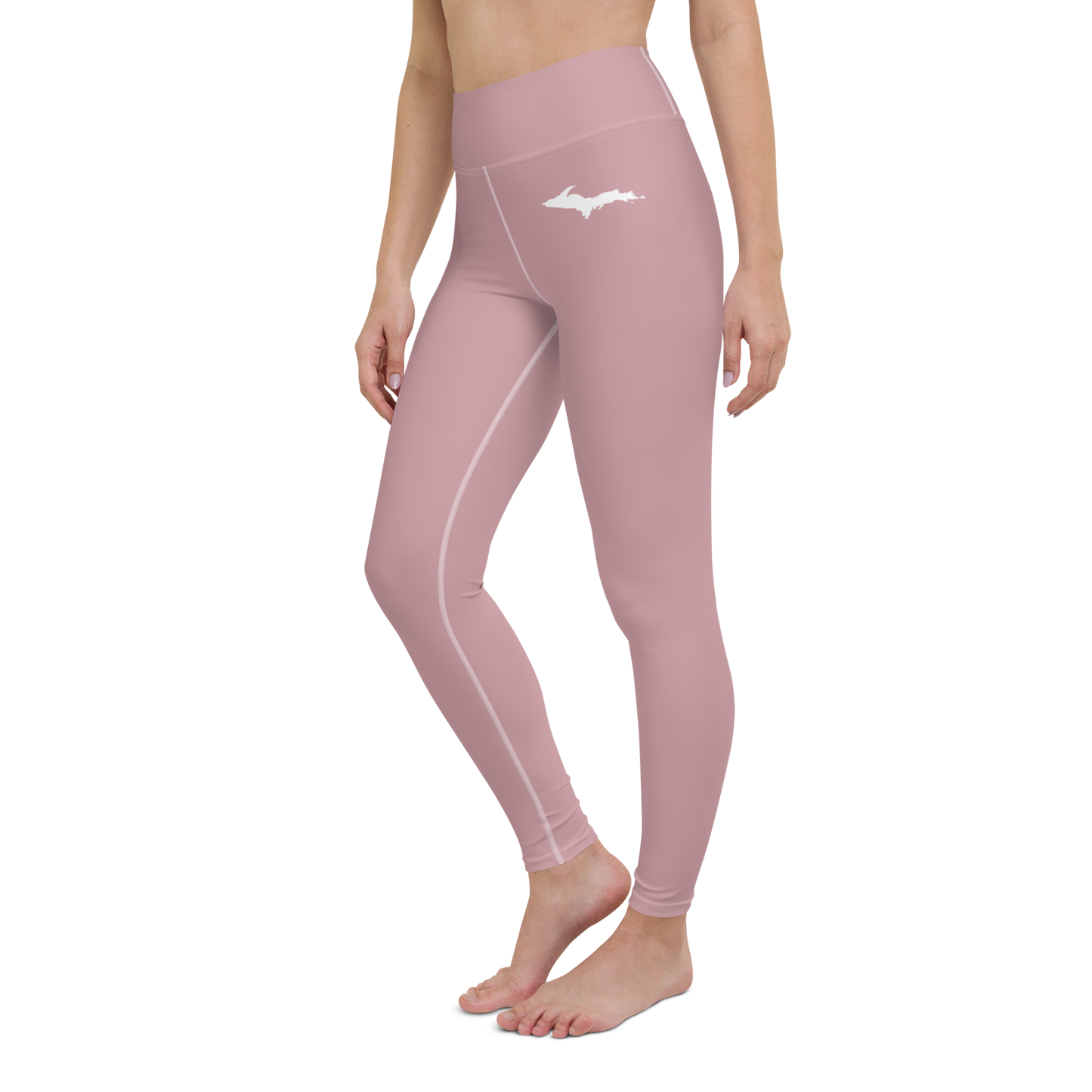 Michigan Upper Peninsula Yoga Leggings (w/ UP Outline) | Cherry Blossom Pink