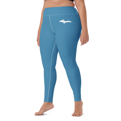 Michigan Upper Peninsula Yoga Leggings (w/ UP Outline) | Lake Michigan Blue