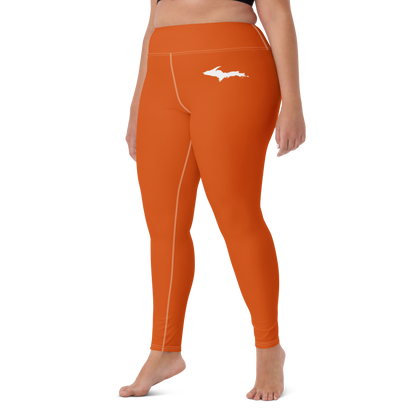 Michigan Upper Peninsula Yoga Leggings (w/ UP Outline) | Maple Leaf Orange