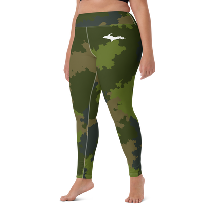 Michigan Upper Peninsula Yoga Leggings (w/ UP Outline) | Woodland Camo