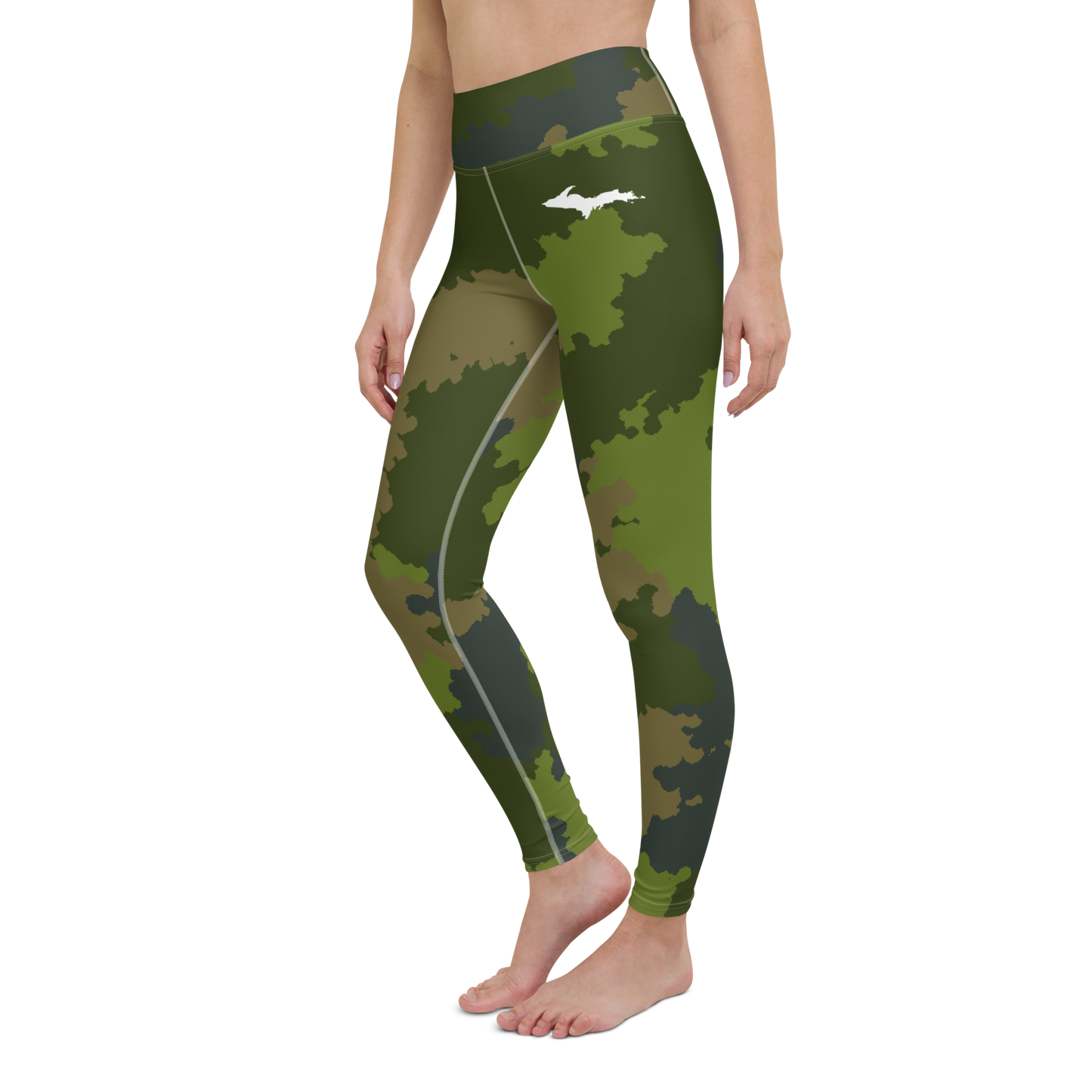 Michigan Upper Peninsula Yoga Leggings (w/ UP Outline) | Woodland Camo