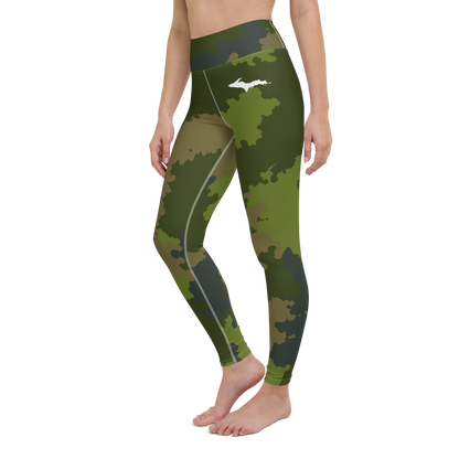 Michigan Upper Peninsula Yoga Leggings (w/ UP Outline) | Woodland Camo