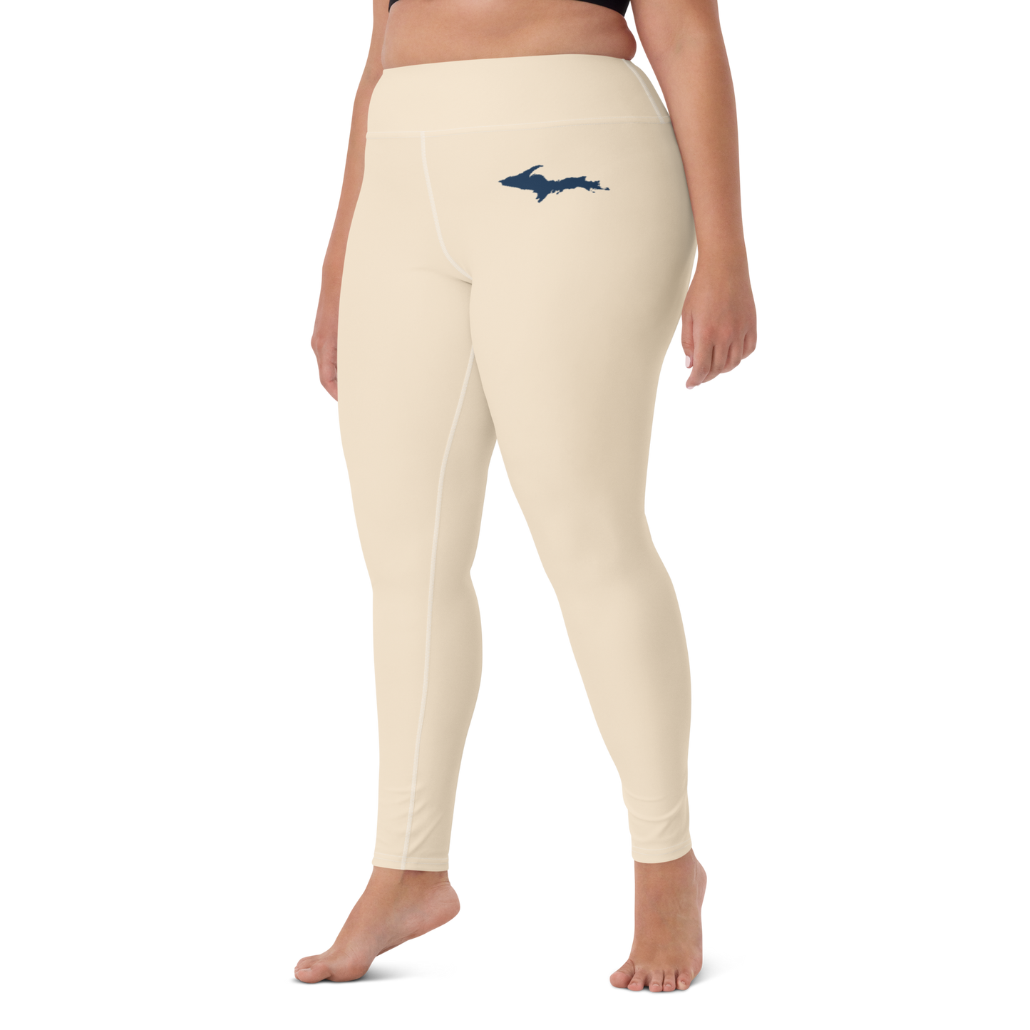 Michigan Upper Peninsula Yoga Leggings (w/ UP Outline) | Champagne White