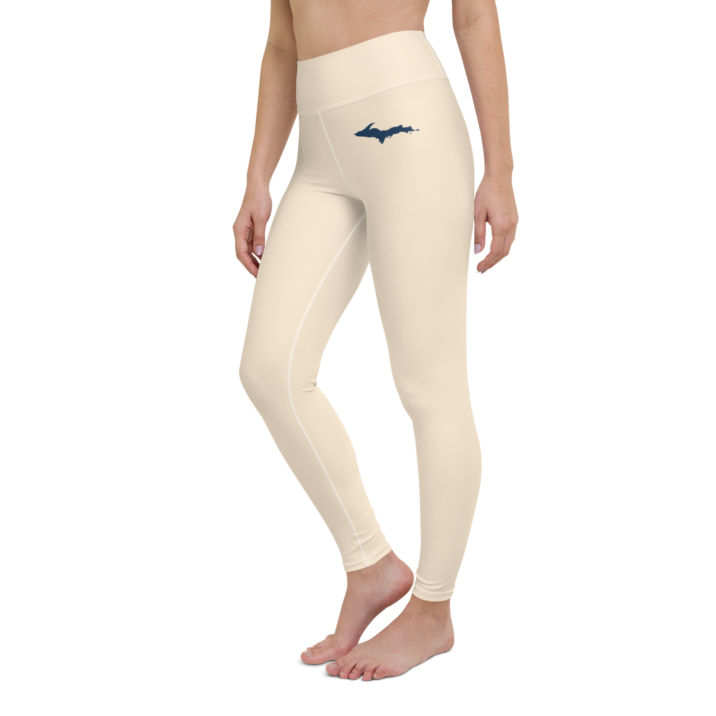 Michigan Upper Peninsula Yoga Leggings (w/ UP Outline) | Champagne White