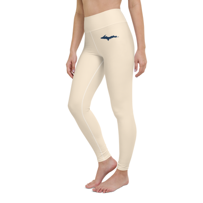 Michigan Upper Peninsula Yoga Leggings (w/ UP Outline) | Champagne White