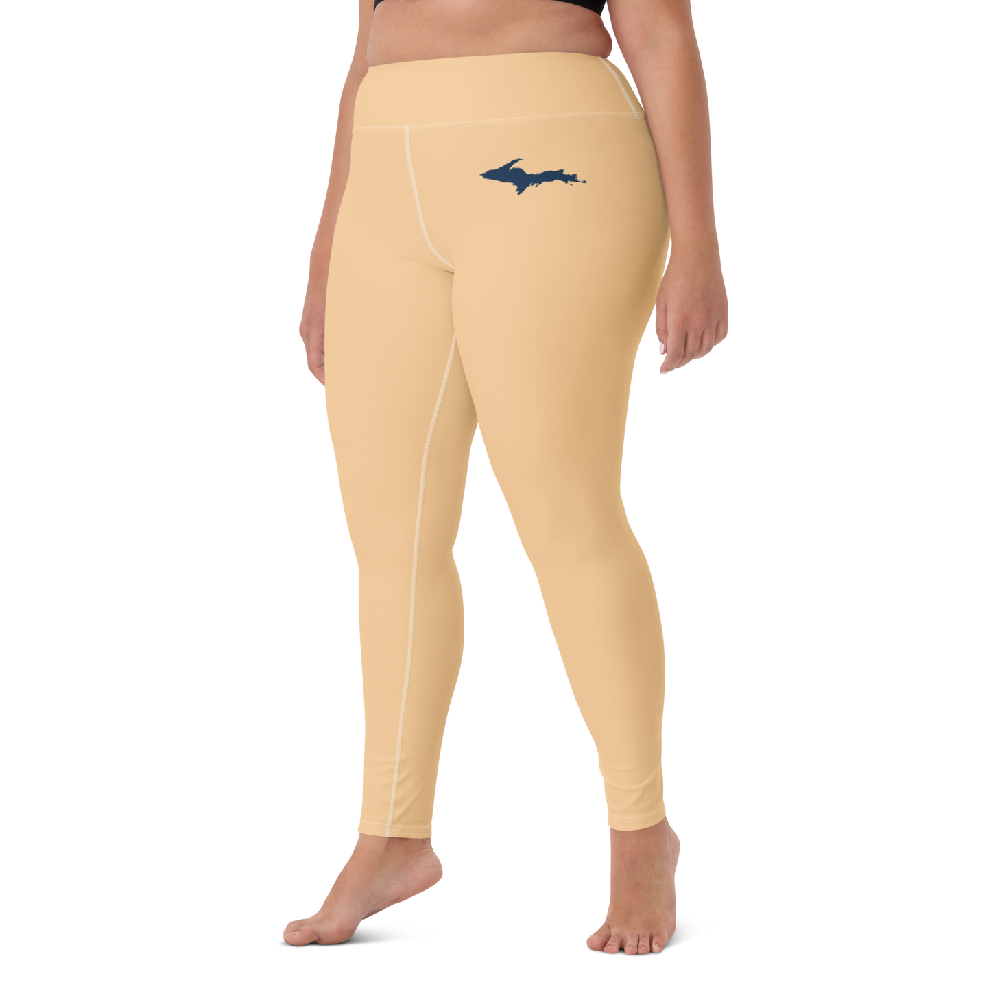 Michigan Upper Peninsula Yoga Leggings (w/ UP Outline) | Pale Apricot