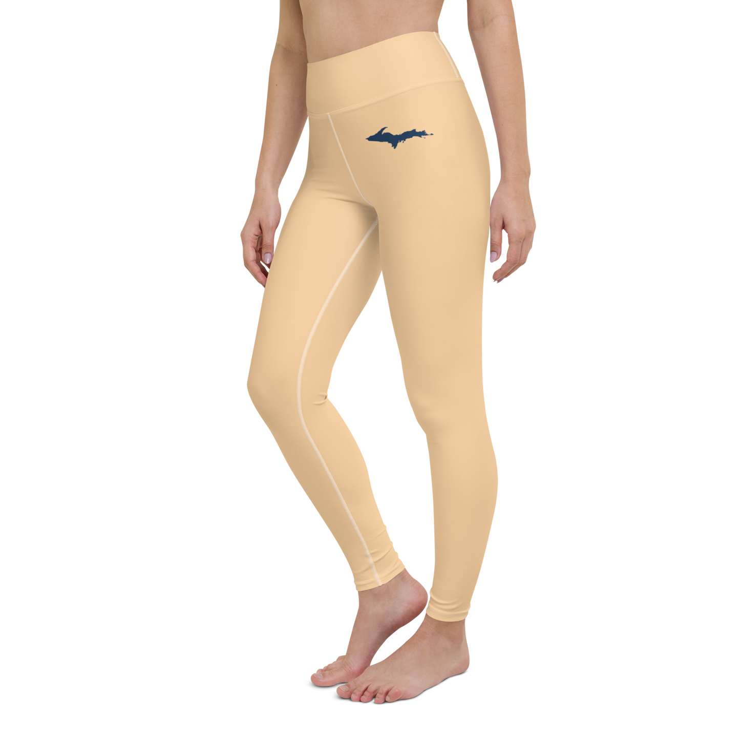 Michigan Upper Peninsula Yoga Leggings (w/ UP Outline) | Pale Apricot