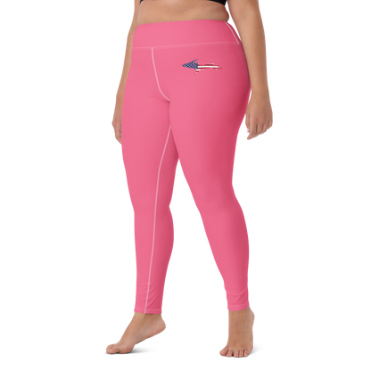 Michigan Upper Peninsula Yoga Leggings (w/ UP USA Flag) | Rhodochrosite Pink