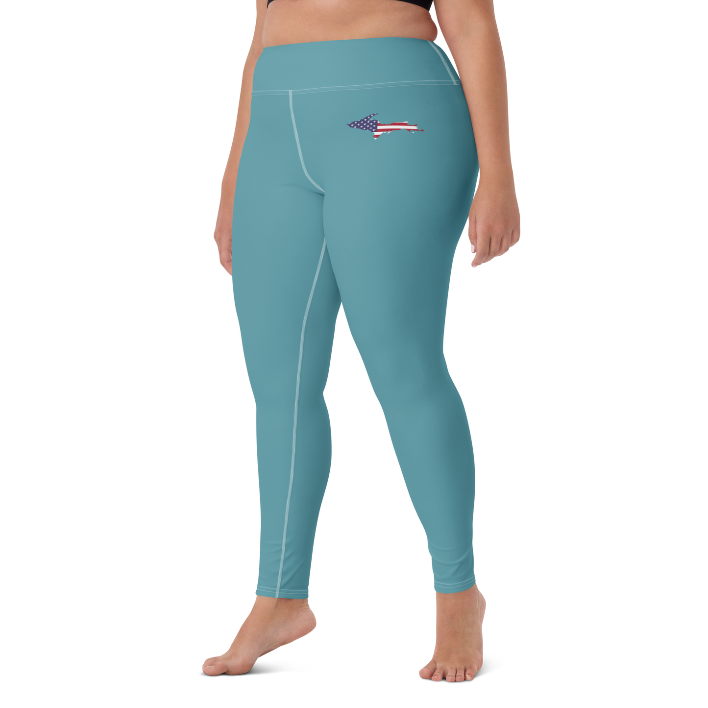 Michigan Upper Peninsula Yoga Leggings (w/ UP USA Flag) | Lake Huron Blue