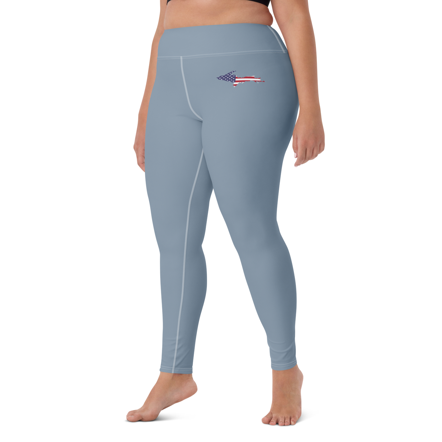 Michigan Upper Peninsula Yoga Leggings (w/ UP USA Flag) | B-24 Grey