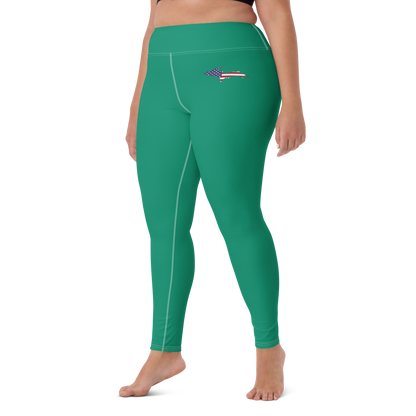 Michigan Upper Peninsula Yoga Leggings (w/ UP USA Flag) | Emerald Green