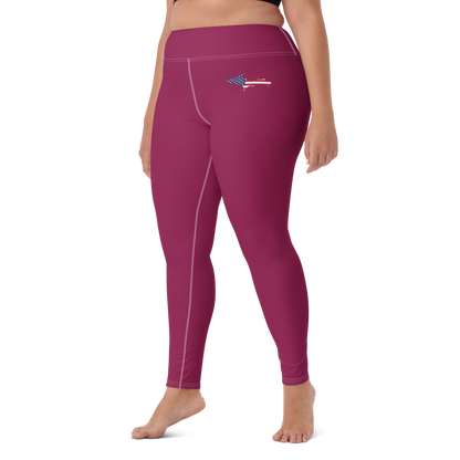 Michigan Upper Peninsula Yoga Leggings (w/ UP USA Flag) | Ruby Red