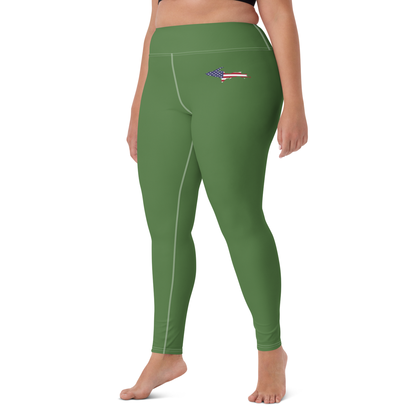 Michigan Upper Peninsula Yoga Leggings (w/ UP USA Flag) | Pine Green