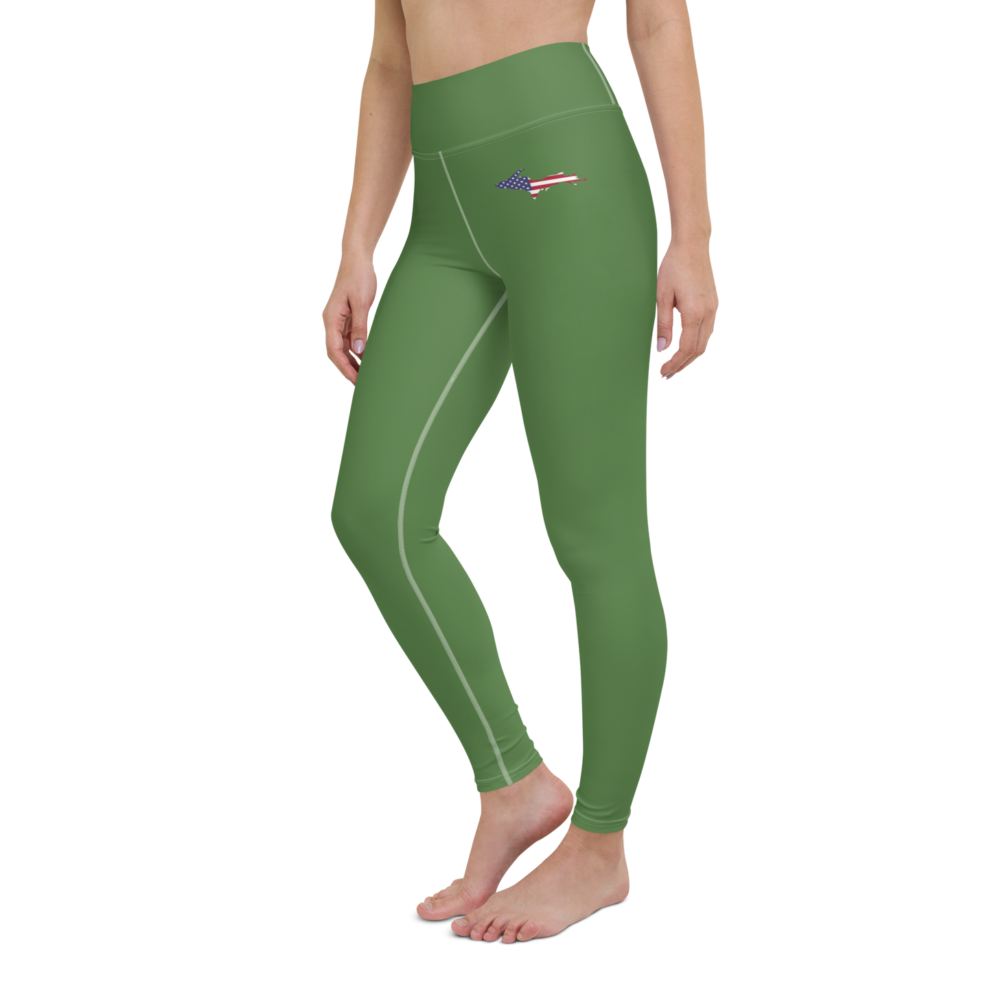 Michigan Upper Peninsula Yoga Leggings (w/ UP USA Flag) | Pine Green