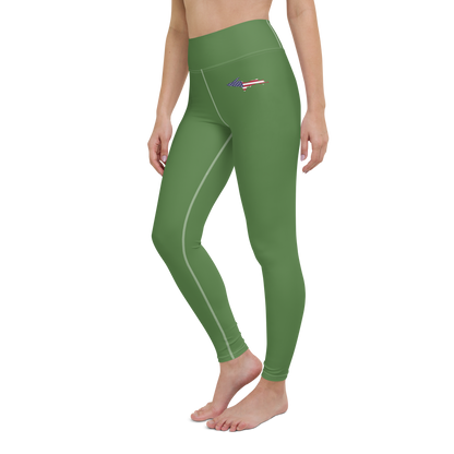 Michigan Upper Peninsula Yoga Leggings (w/ UP USA Flag) | Pine Green