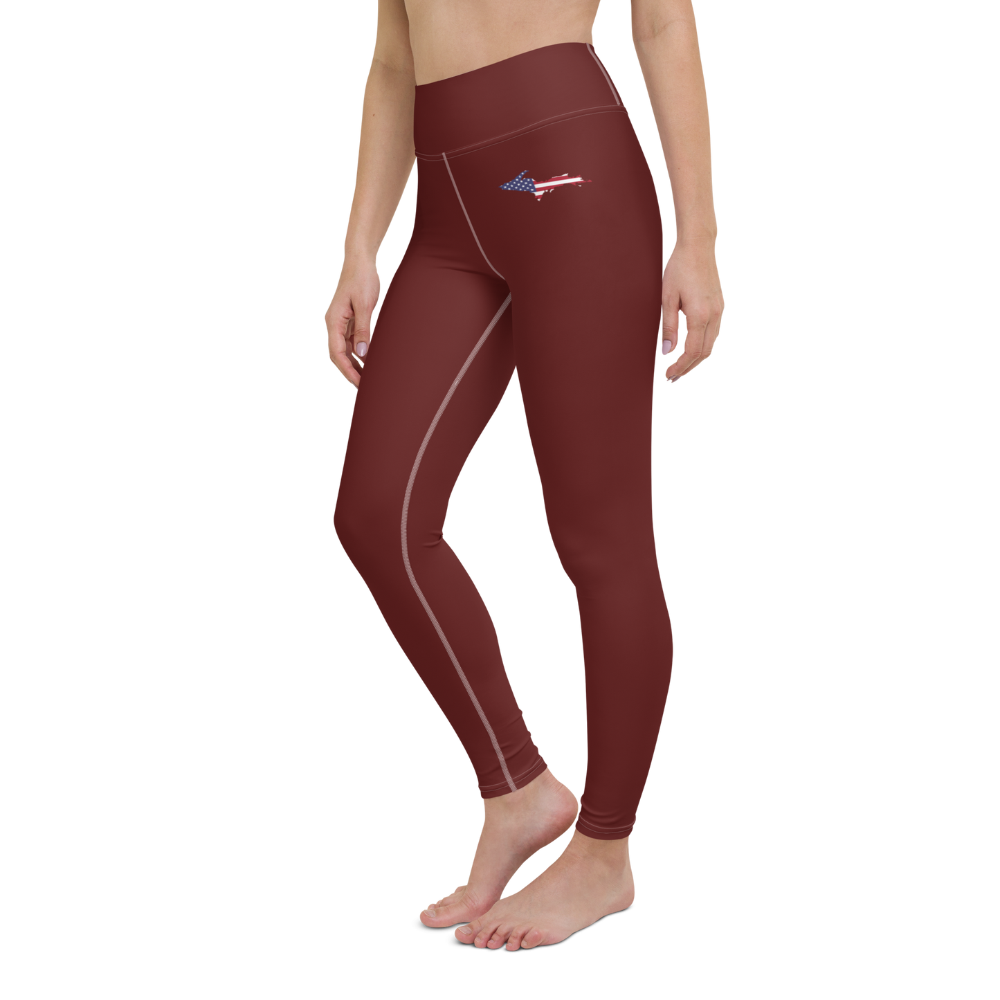 Michigan Upper Peninsula Yoga Leggings (w/ UP USA Flag) | Cherrywood Color