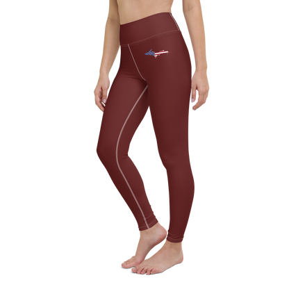 Michigan Upper Peninsula Yoga Leggings (w/ UP USA Flag) | Cherrywood Color