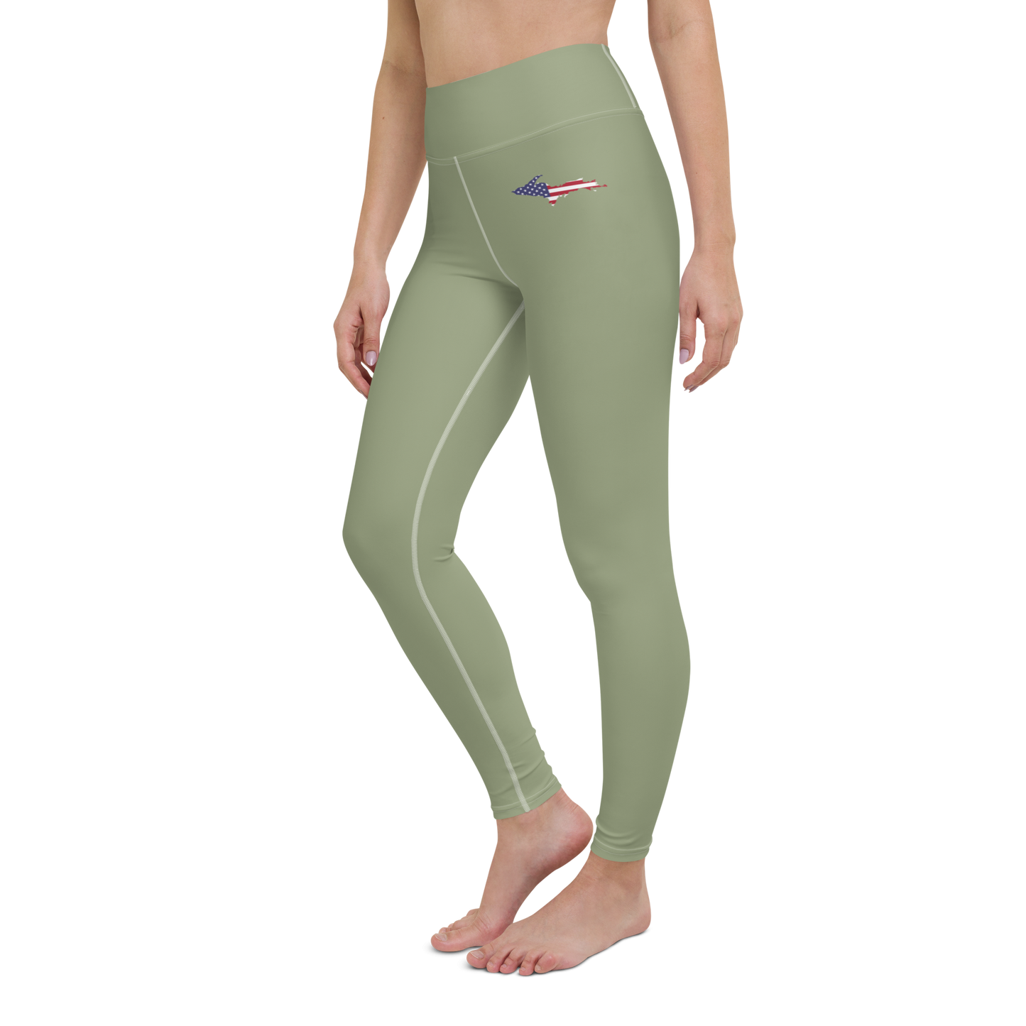 Michigan Upper Peninsula Yoga Leggings (w/ UP USA Flag) | Beachgrass Green