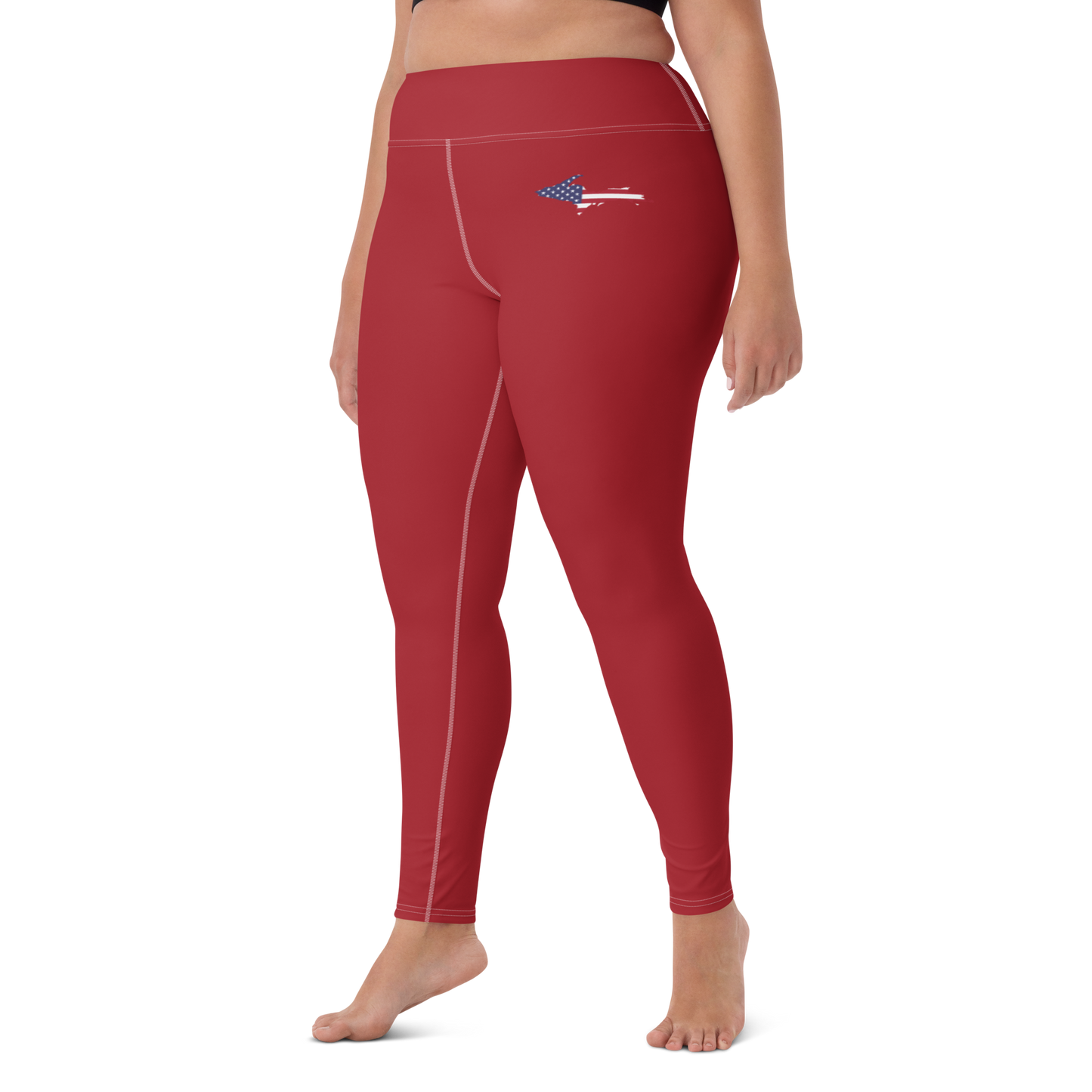 Michigan Upper Peninsula Yoga Leggings (w/ UP USA Flag) | Thimbleberry Red