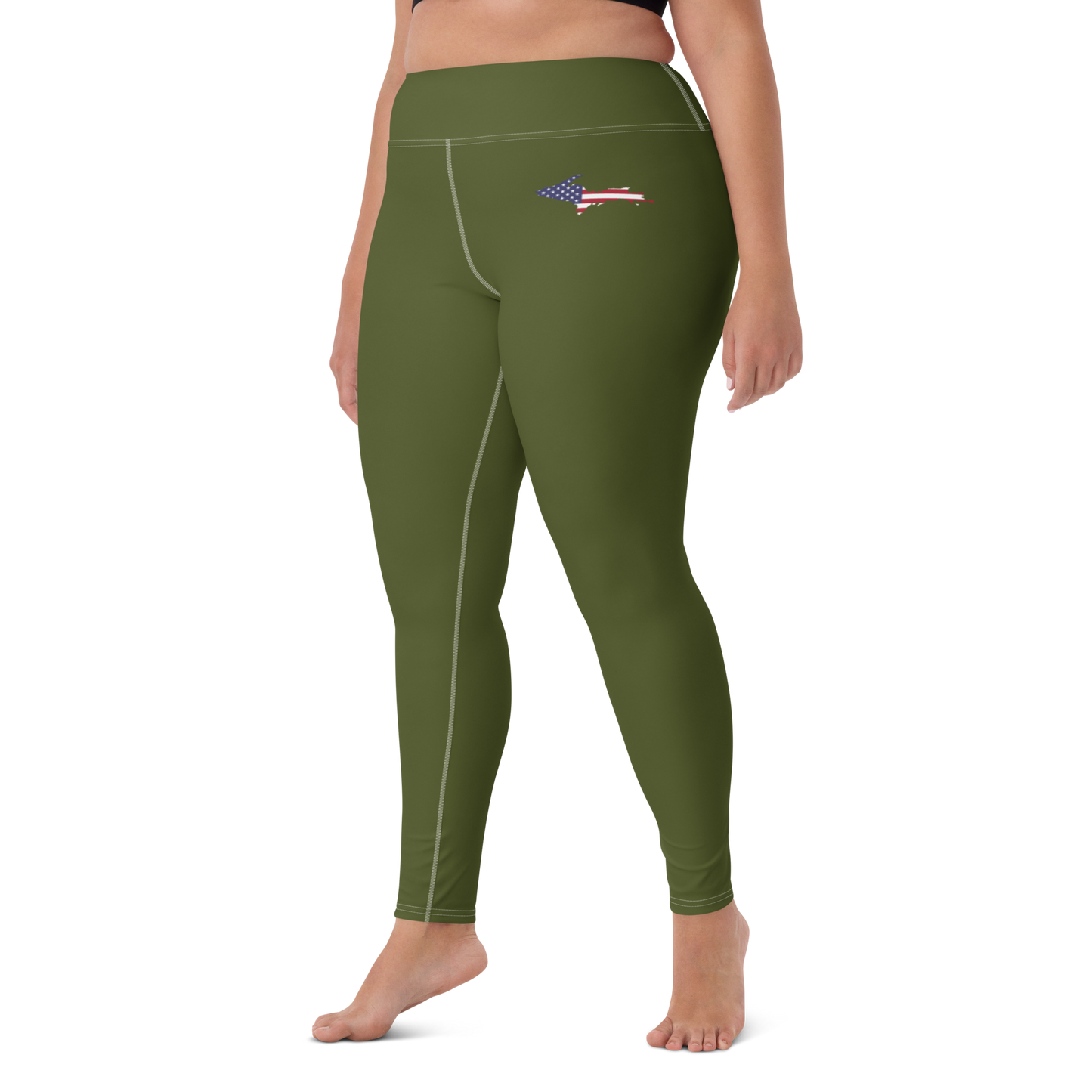 Michigan Upper Peninsula Yoga Leggings (w/ UP USA Flag) | Army Green