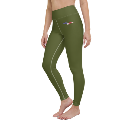 Michigan Upper Peninsula Yoga Leggings (w/ UP USA Flag) | Army Green