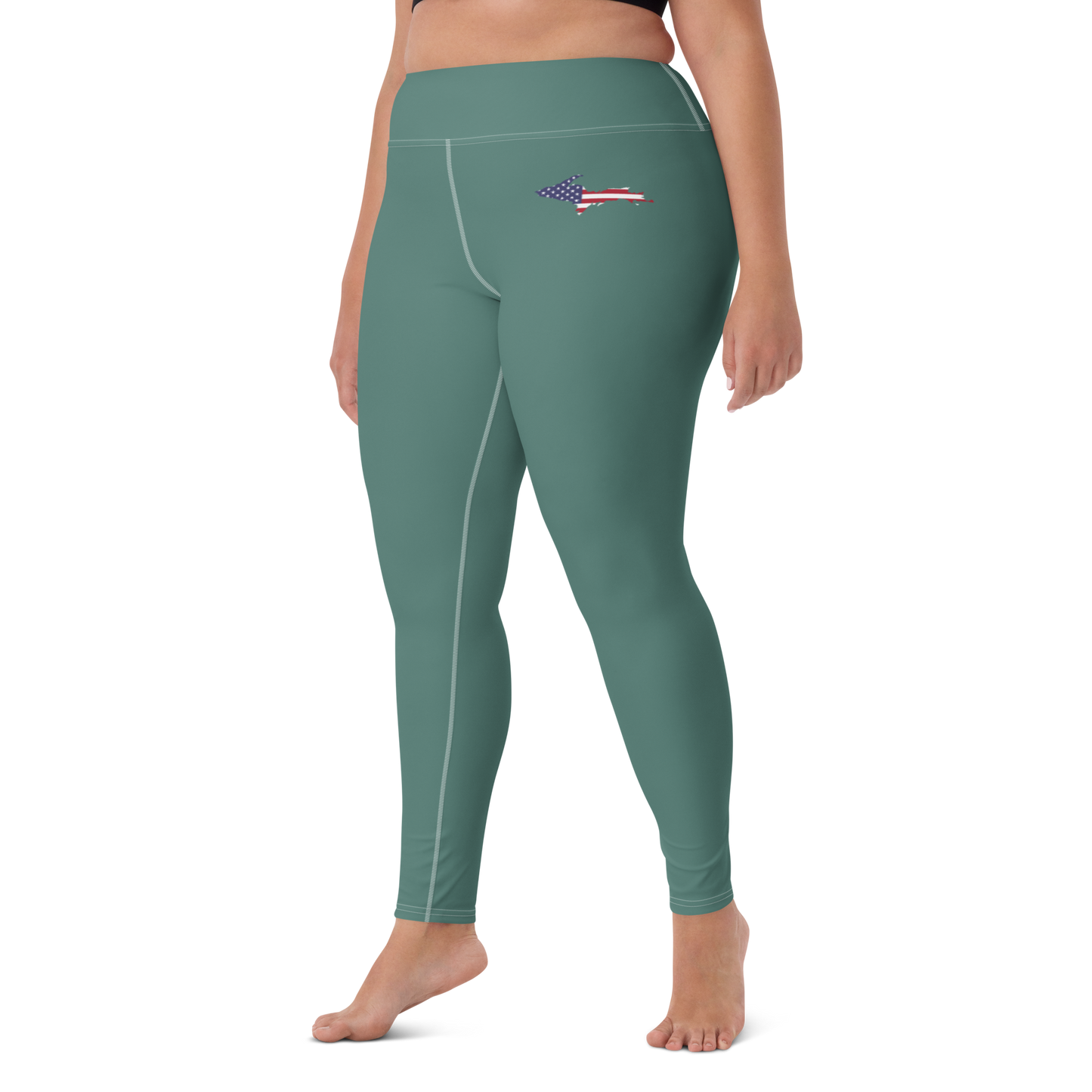 Michigan Upper Peninsula Yoga Leggings (w/ UP USA Flag) | Copper Green