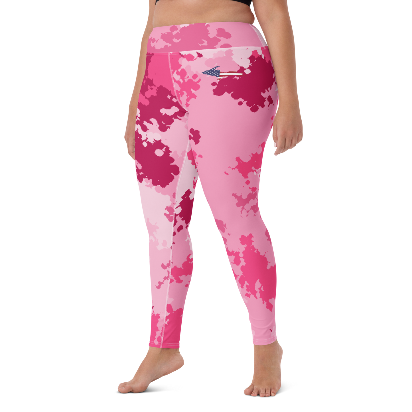 Michigan Upper Peninsula Yoga Leggings (w/ UP USA Flag) | Pink Camo