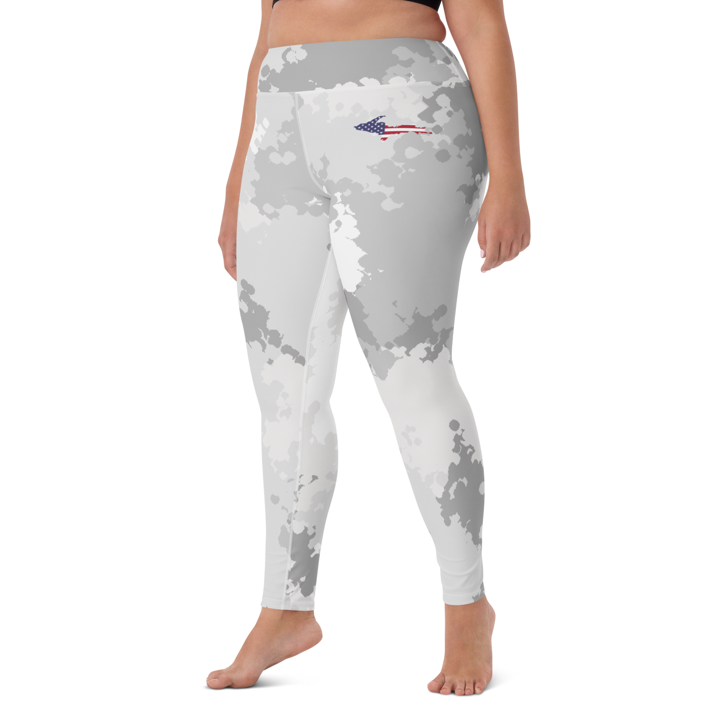 Michigan Upper Peninsula Yoga Leggings (w/ UP USA Flag) | Snow Camo