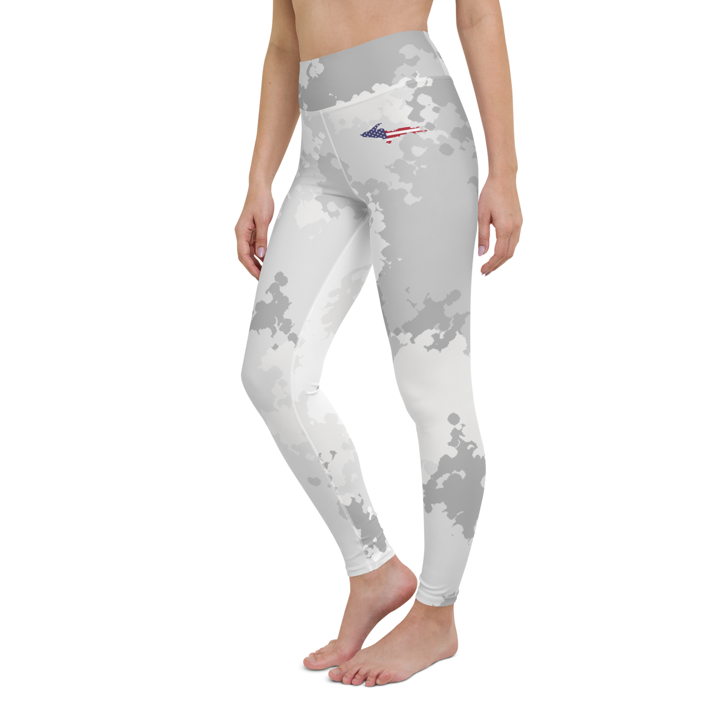 Michigan Upper Peninsula Yoga Leggings (w/ UP USA Flag) | Snow Camo