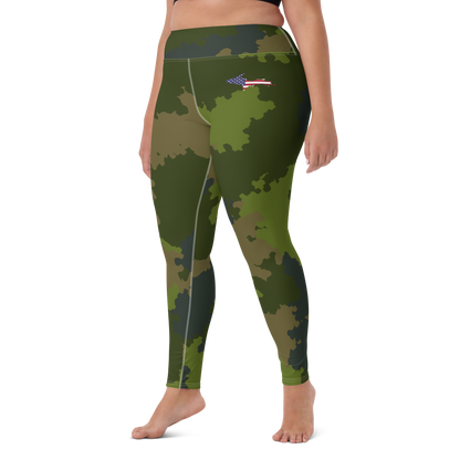 Michigan Upper Peninsula Yoga Leggings (w/ UP USA Flag) | Woodland Camo