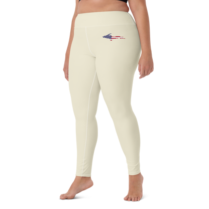 Michigan Upper Peninsula Yoga Leggings (w/ UP USA Flag) | Ivory White