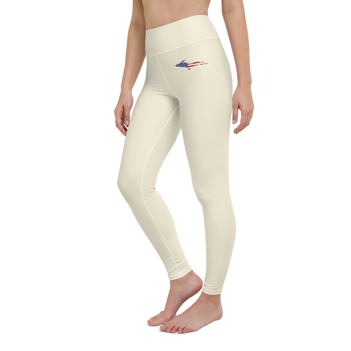 Michigan Upper Peninsula Yoga Leggings (w/ UP USA Flag) | Ivory White