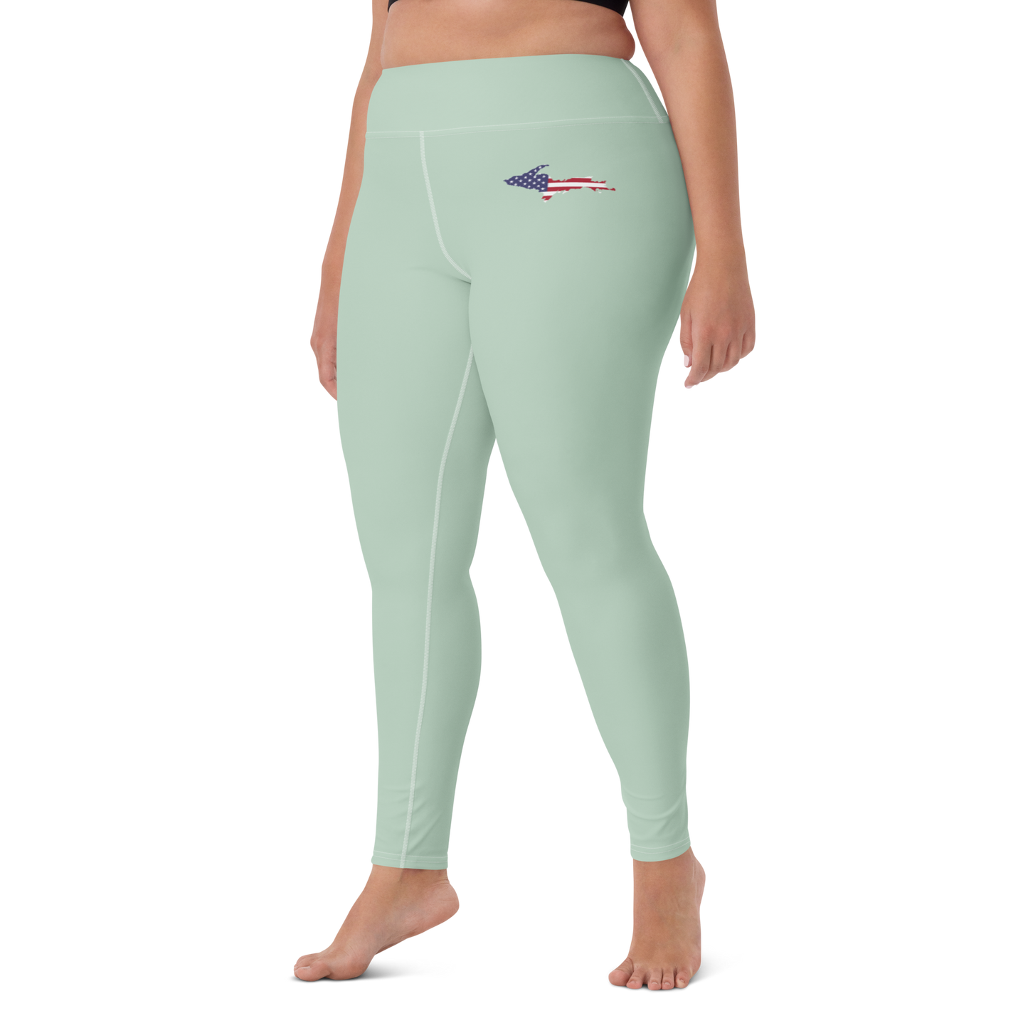 Michigan Upper Peninsula Yoga Leggings (w/ UP USA Flag) | Sea Green